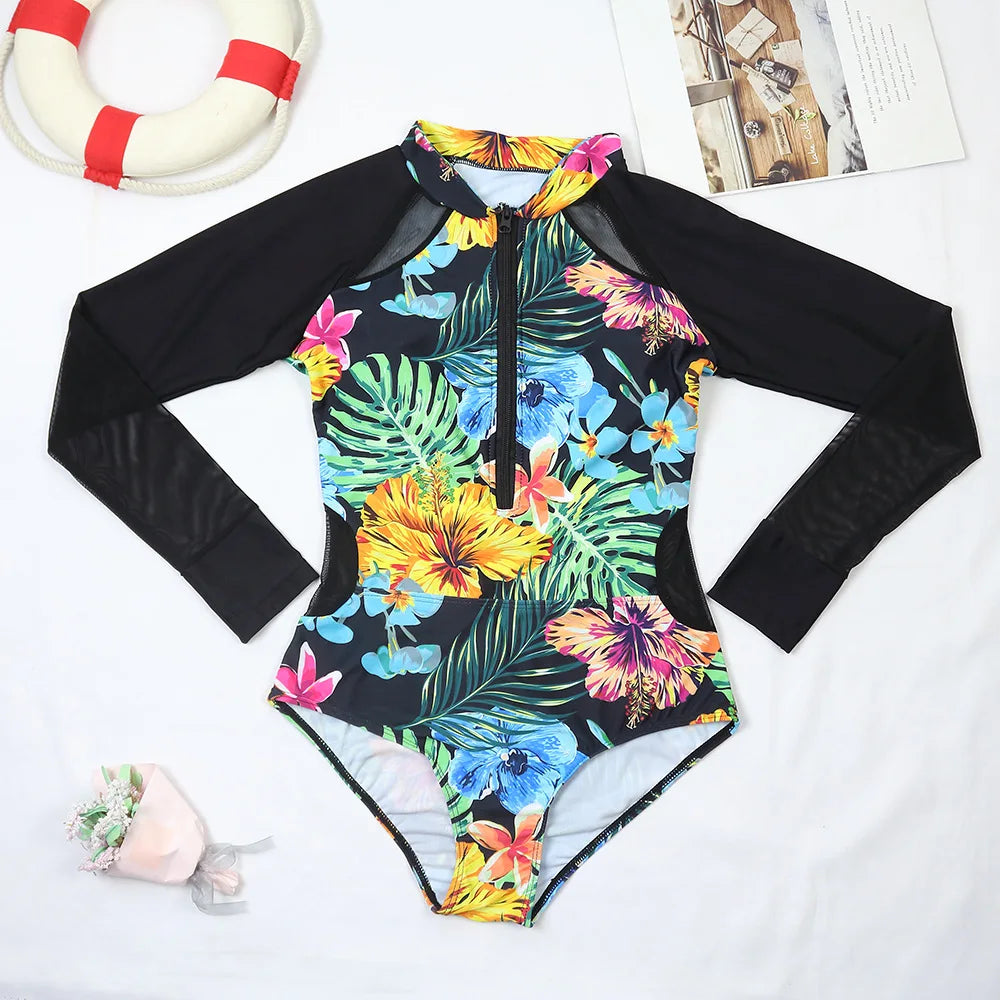 Tropical Rash Guard Swimsuit - UV Safe Swimwear