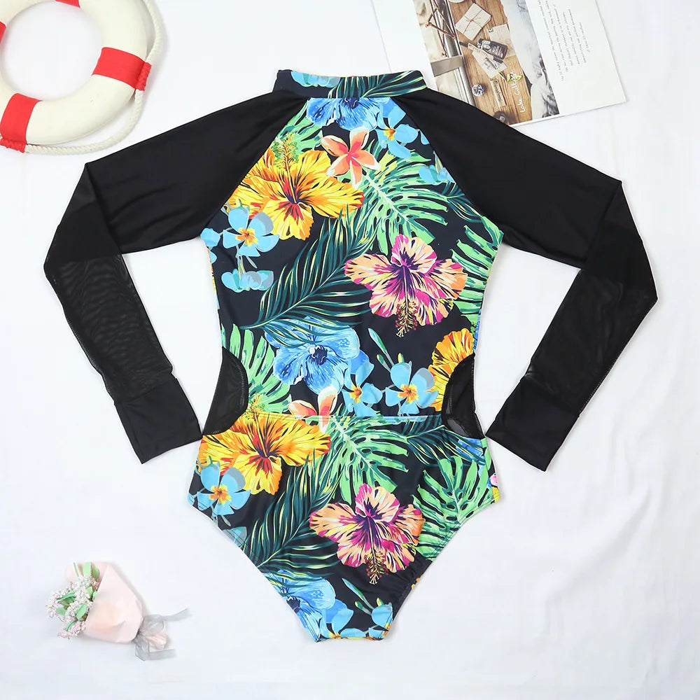 Tropical Rash Guard Swimsuit - UV Safe Swimwear