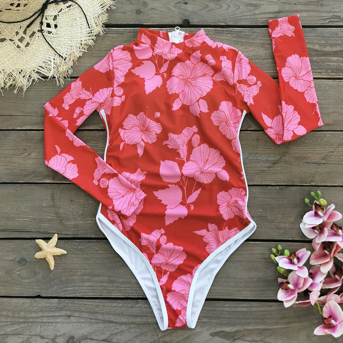 Women's Long Sleeve Swimwear Zip-Up Rash Guard Swimwear