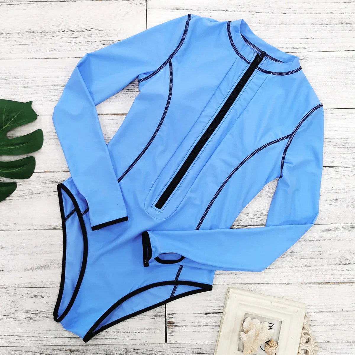 Women's Long Sleeve Swimwear Zip-Up Rash Guard Swimwear