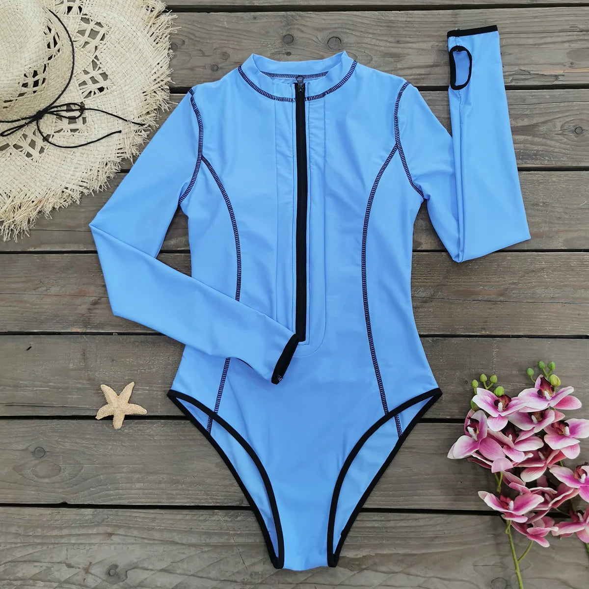 Women's Long Sleeve Swimwear Zip-Up Rash Guard Swimwear