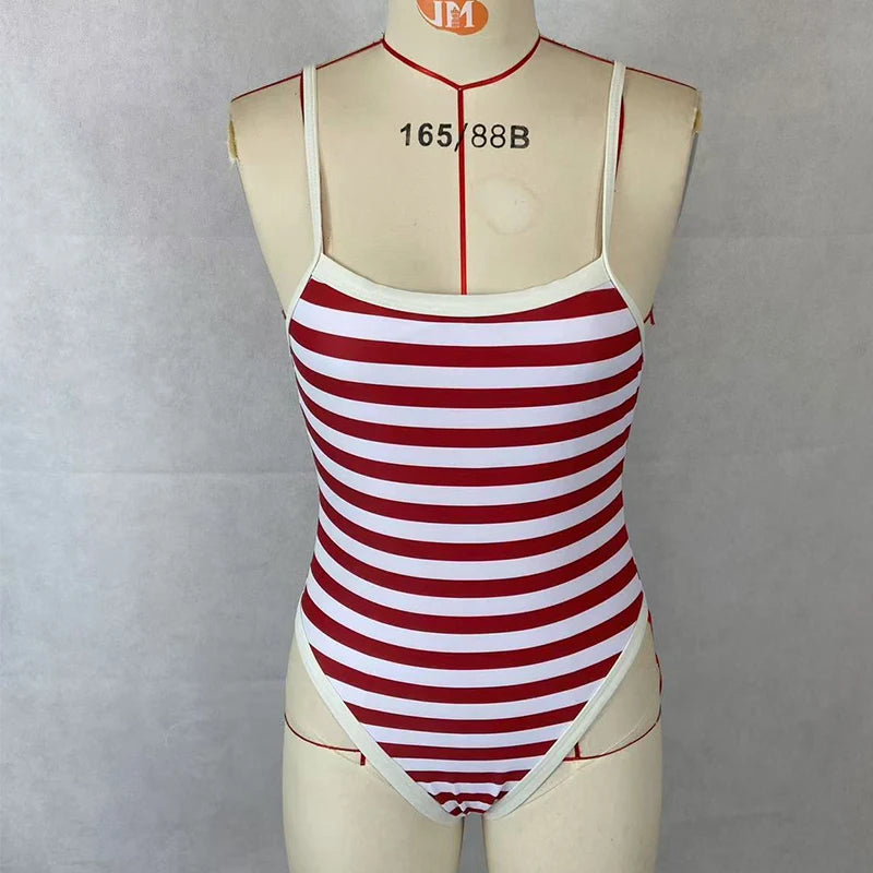 Classic Nautical One-Piece Red Stripe Swimwear Swimwear