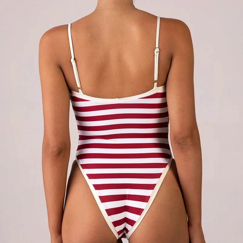 Classic Nautical One-Piece Red Stripe Swimwear Swimwear