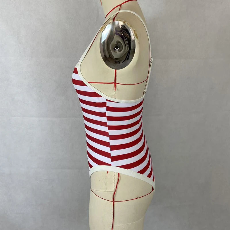 Classic Nautical One-Piece Red Stripe Swimwear Swimwear