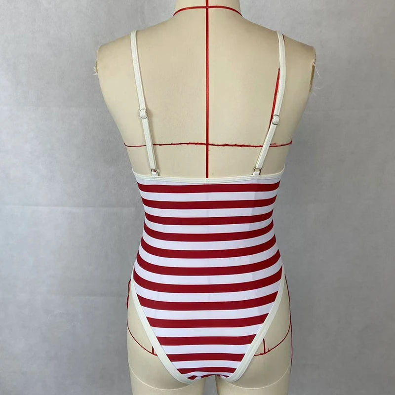 Classic Nautical One-Piece Red Stripe Swimwear Swimwear