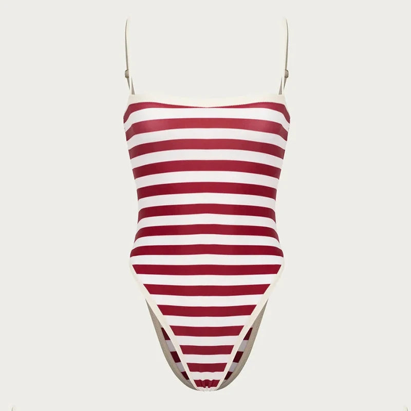 Classic Nautical One-Piece Red Stripe Swimwear Swimwear