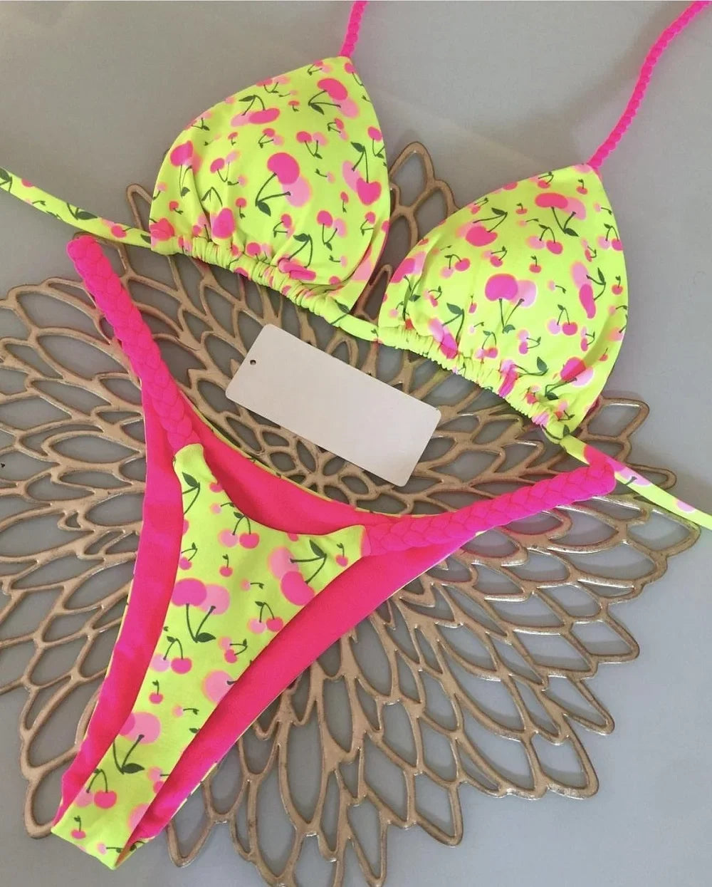 Cherry Print Micro Bikini 2-Piece Neon Swimsuit Bikinis