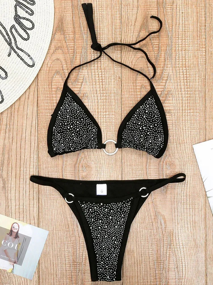 Sparkly String Bikini Rhinestone 2 Piece Swimwear Swimsuits