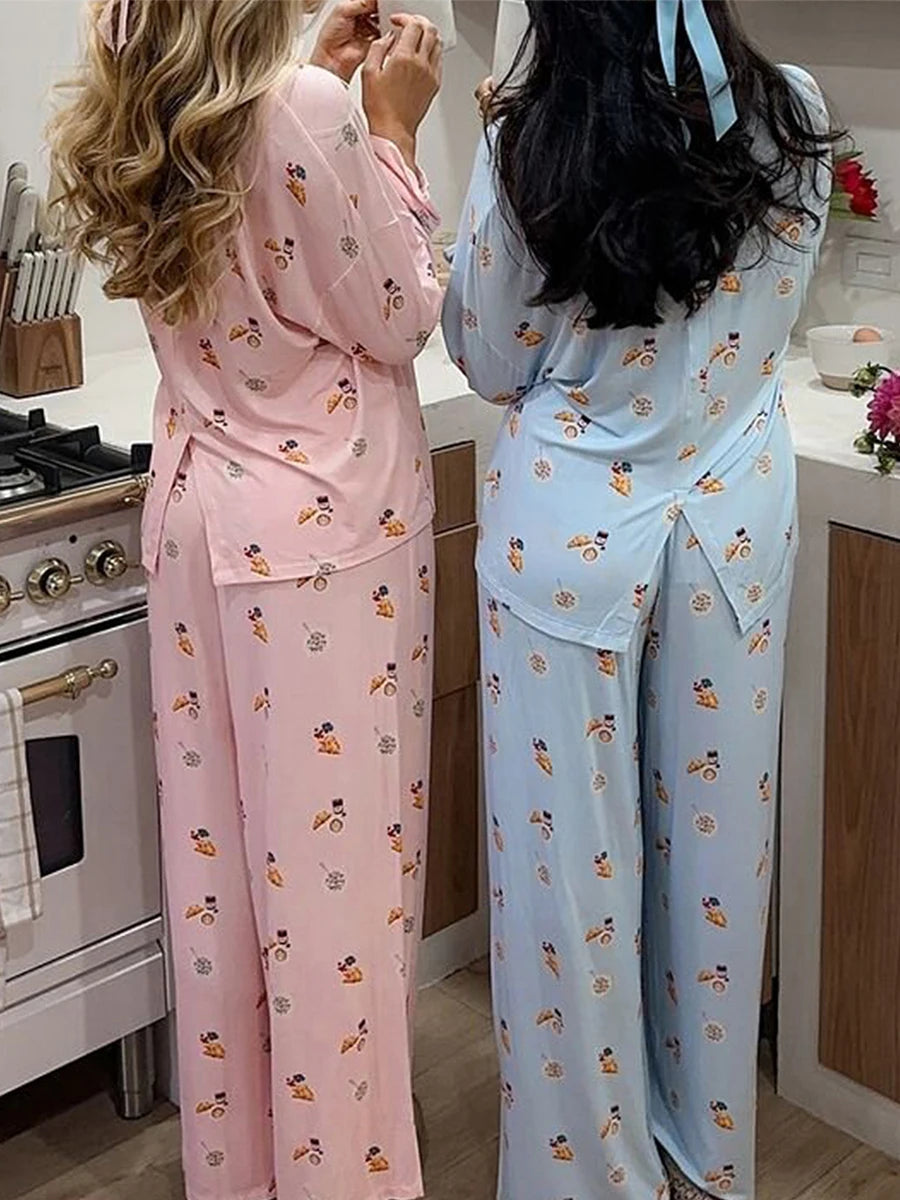 Women's Floral Long Sleeve Loose Pajamas Soft Sleepwear Set