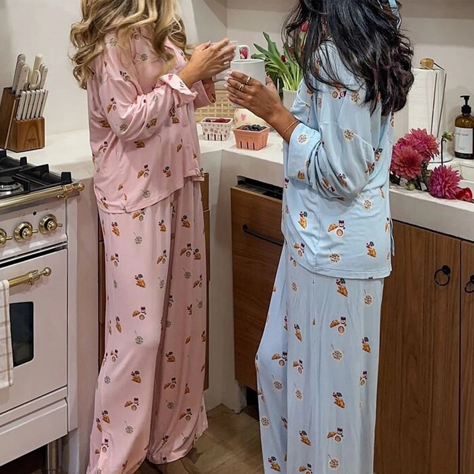 Women's Floral Long Sleeve Loose Pajamas Soft Sleepwear Set