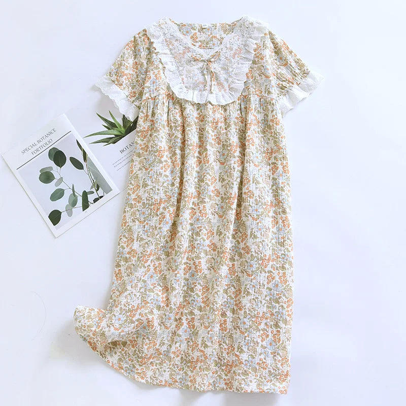 Women's Floral Sleepwear Dress in Pure Eco-friendly Cotton