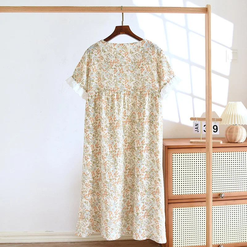 Women's Floral Sleepwear Dress in Pure Eco-friendly Cotton