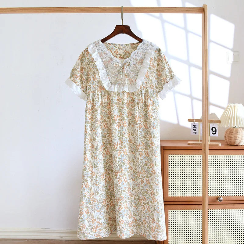 Women's Floral Sleepwear Dress in Pure Eco-friendly Cotton