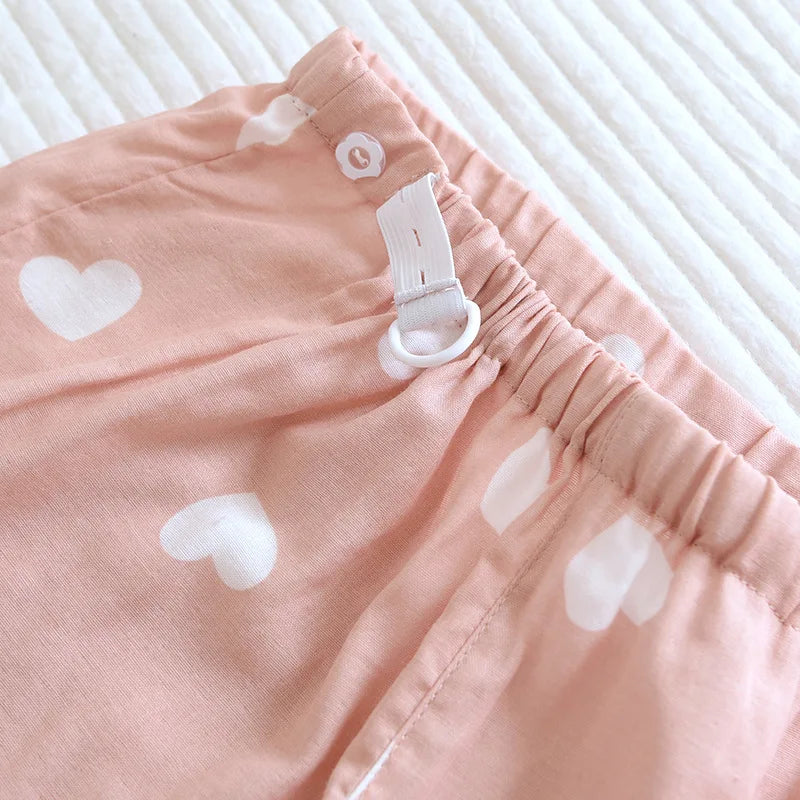 Women's Cotton Pajamas Set with Heart Print Shirt and Pants