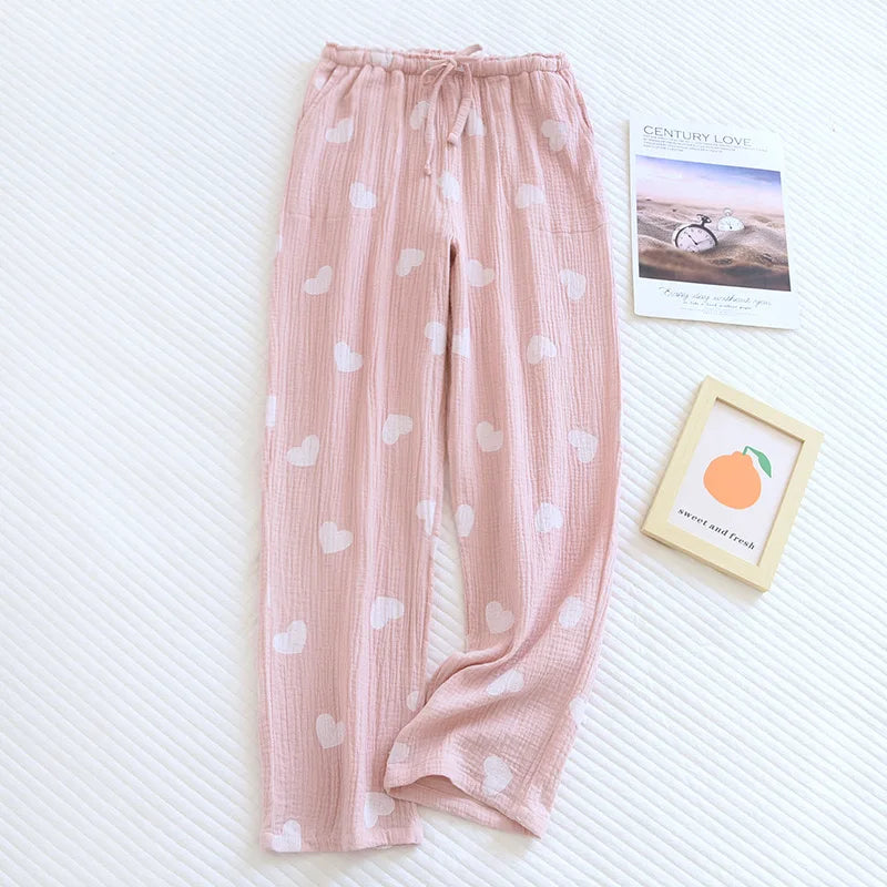 Cotton Hypoallergenic Pajama Pants with Heart Prints for Women