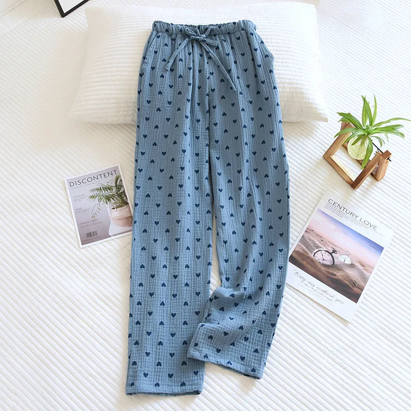 Cotton Hypoallergenic Pajama Pants with Heart Prints for Women