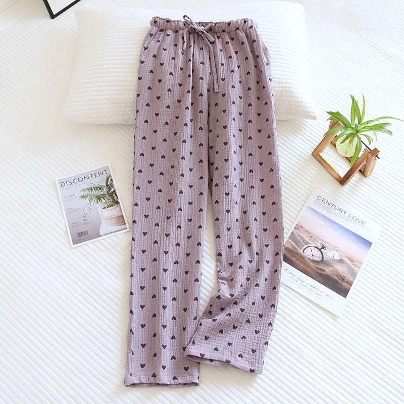 Cotton Hypoallergenic Pajama Pants with Heart Prints for Women