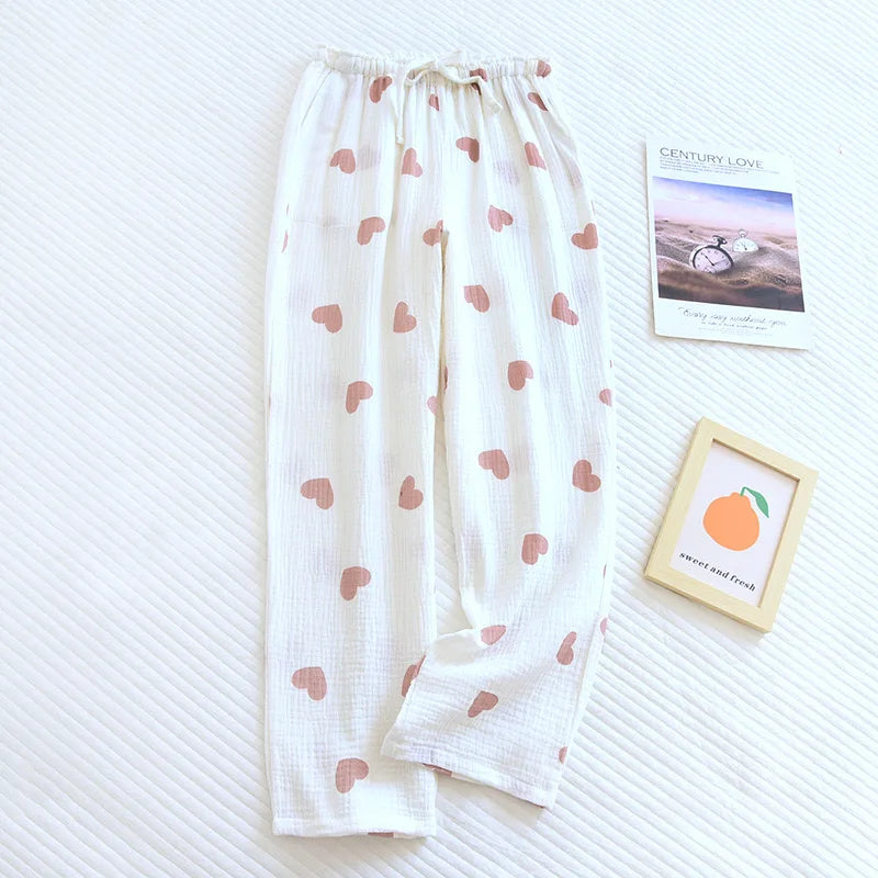 Cotton Hypoallergenic Pajama Pants with Heart Prints for Women