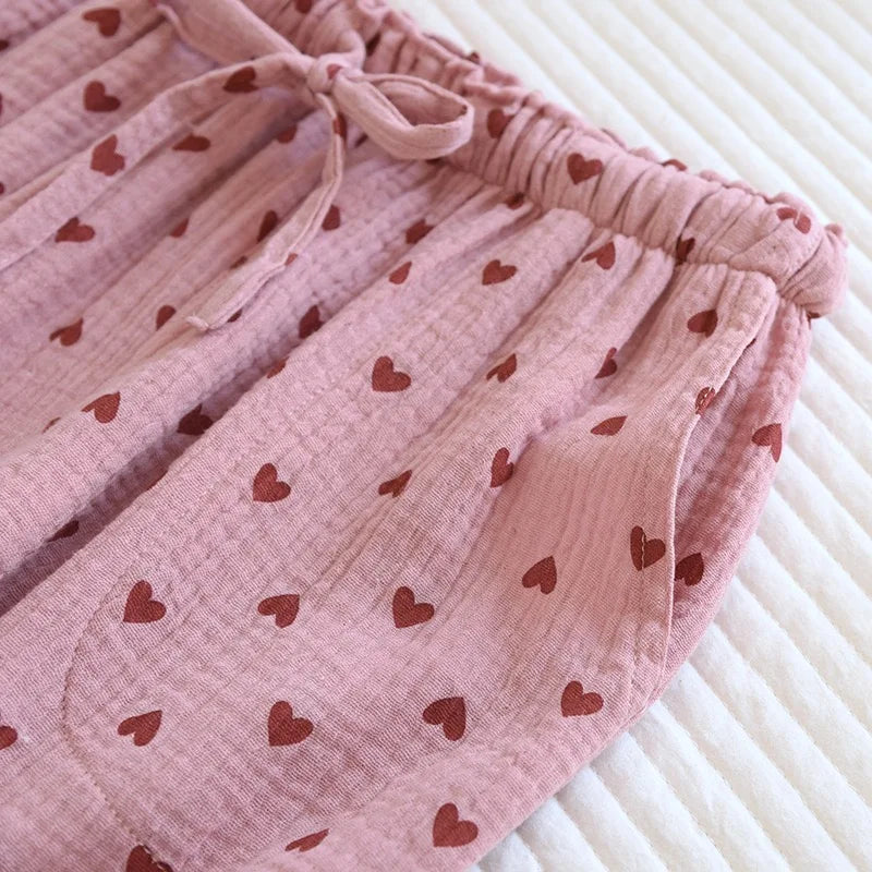 Cotton Hypoallergenic Pajama Pants with Heart Prints for Women