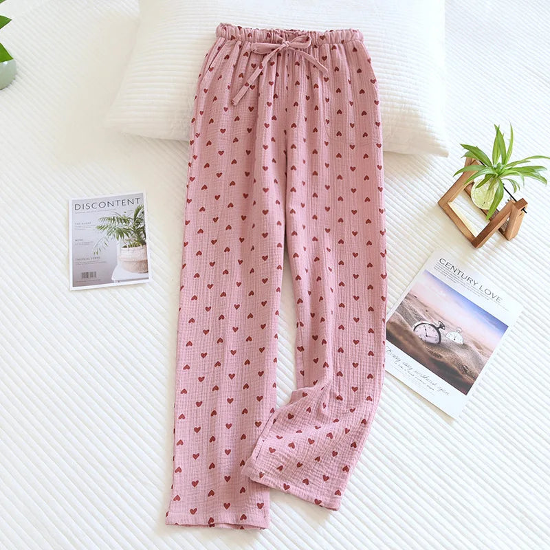 Cotton Hypoallergenic Pajama Pants with Heart Prints for Women