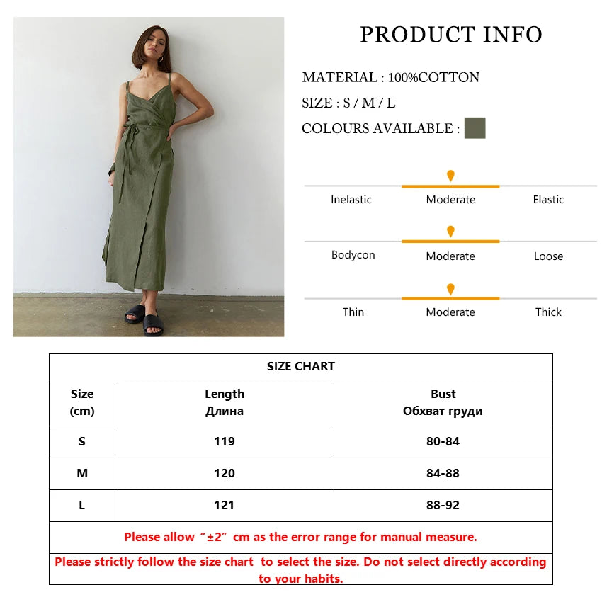 Summer's Casual Cotton Wrap Midi Dress for Women Casual Dresses