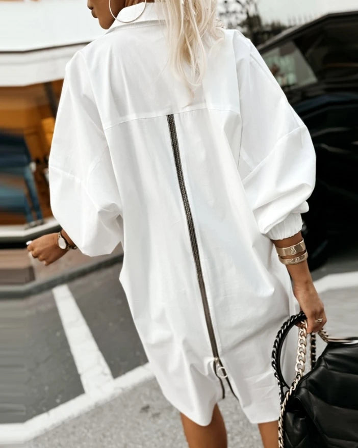 Elegant Oversized White Shirt with Unique Back Zipper	