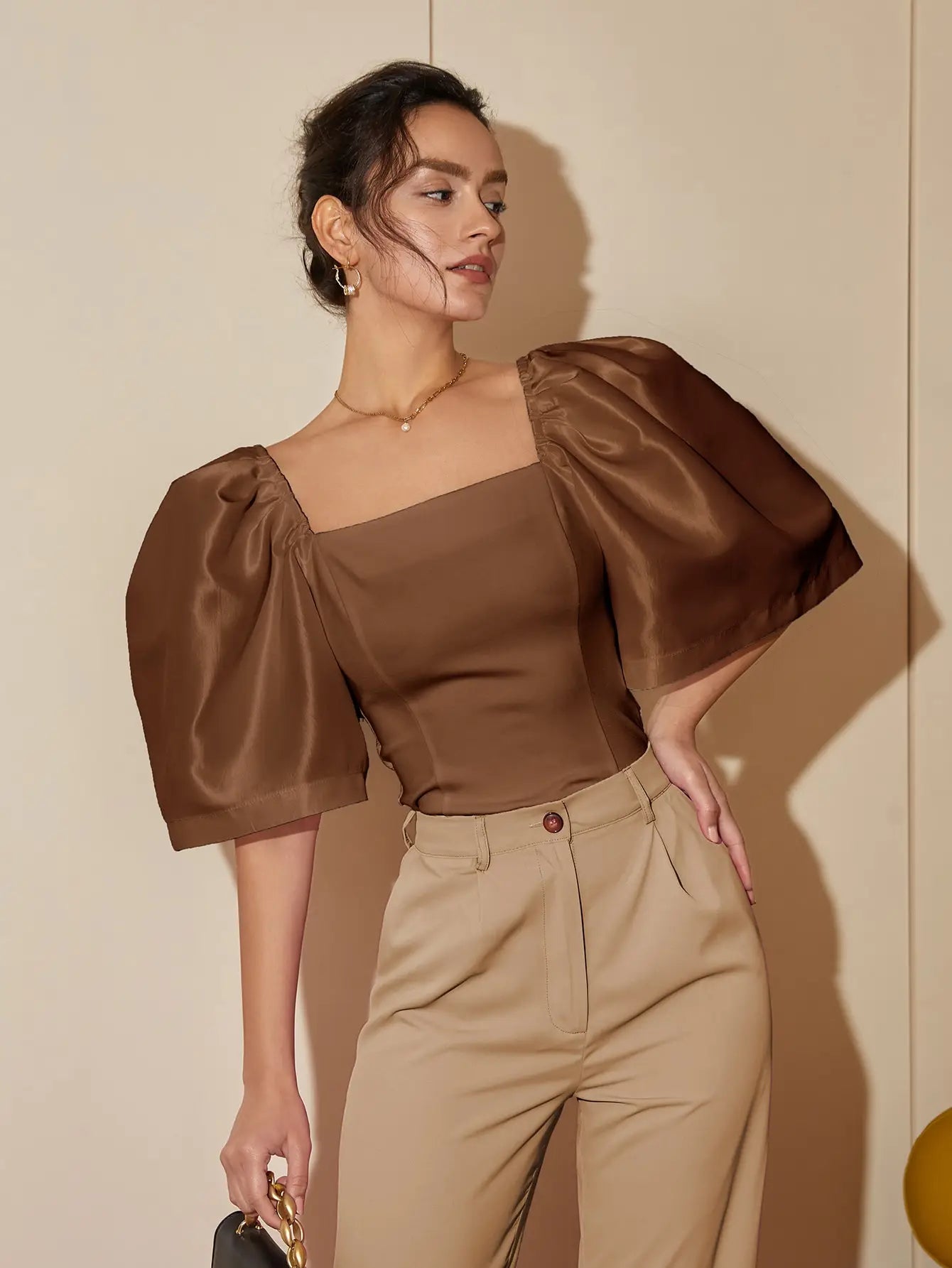 French Style Satin Blouse with Dramatic Sleeves Satin Blouses