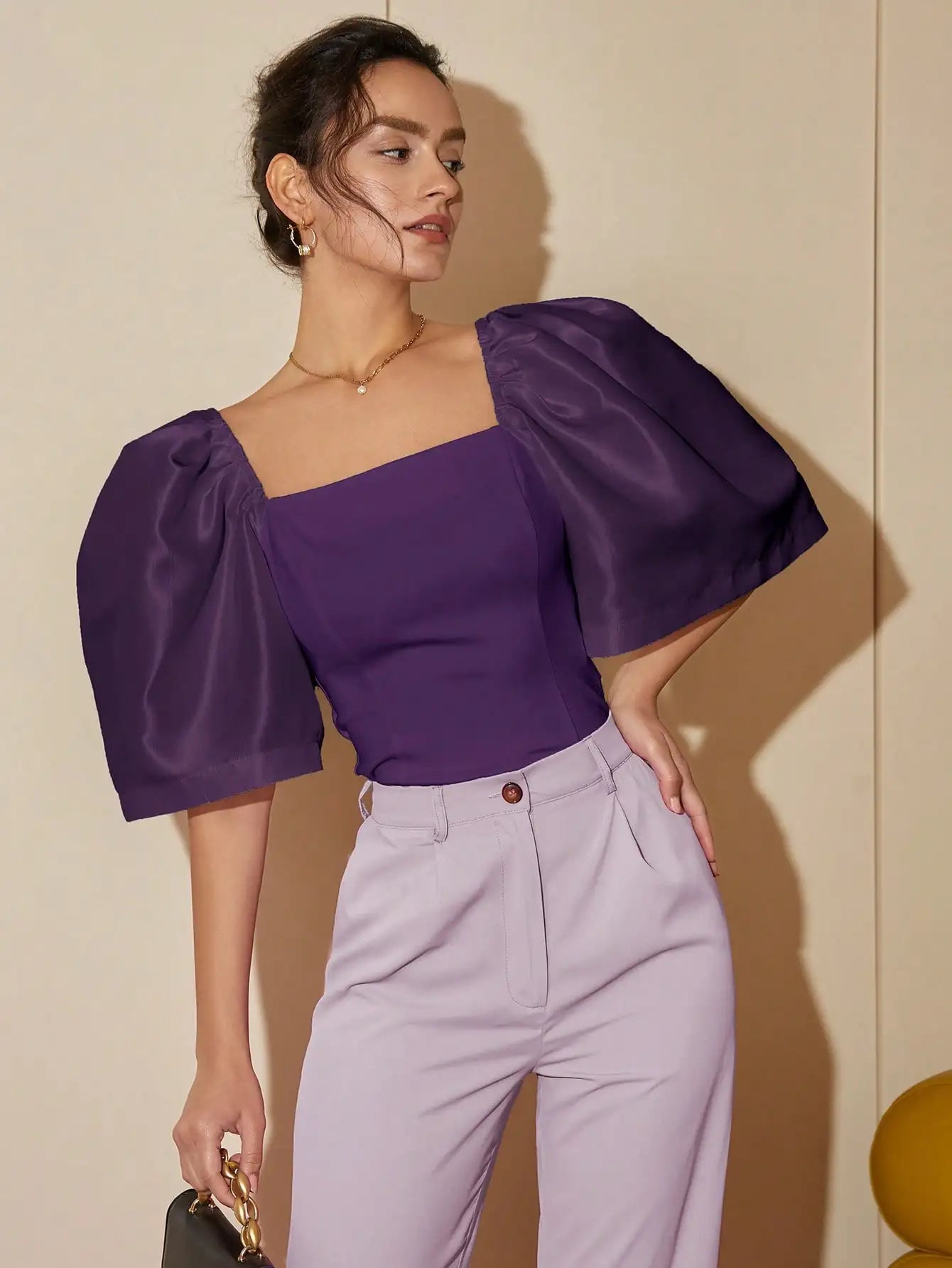 French Style Satin Blouse with Dramatic Sleeves Satin Blouses