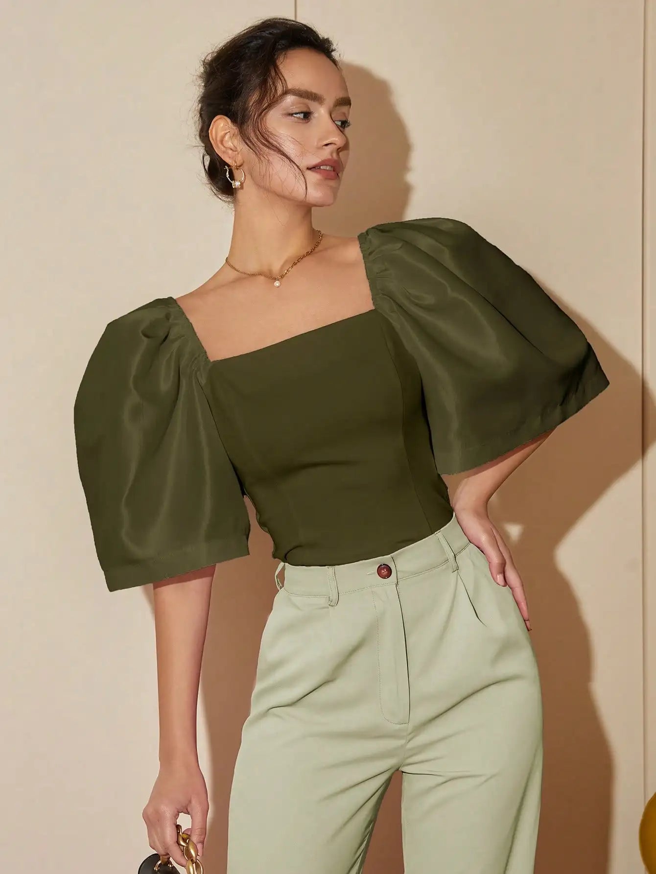 French Style Satin Blouse with Dramatic Sleeves Satin Blouses