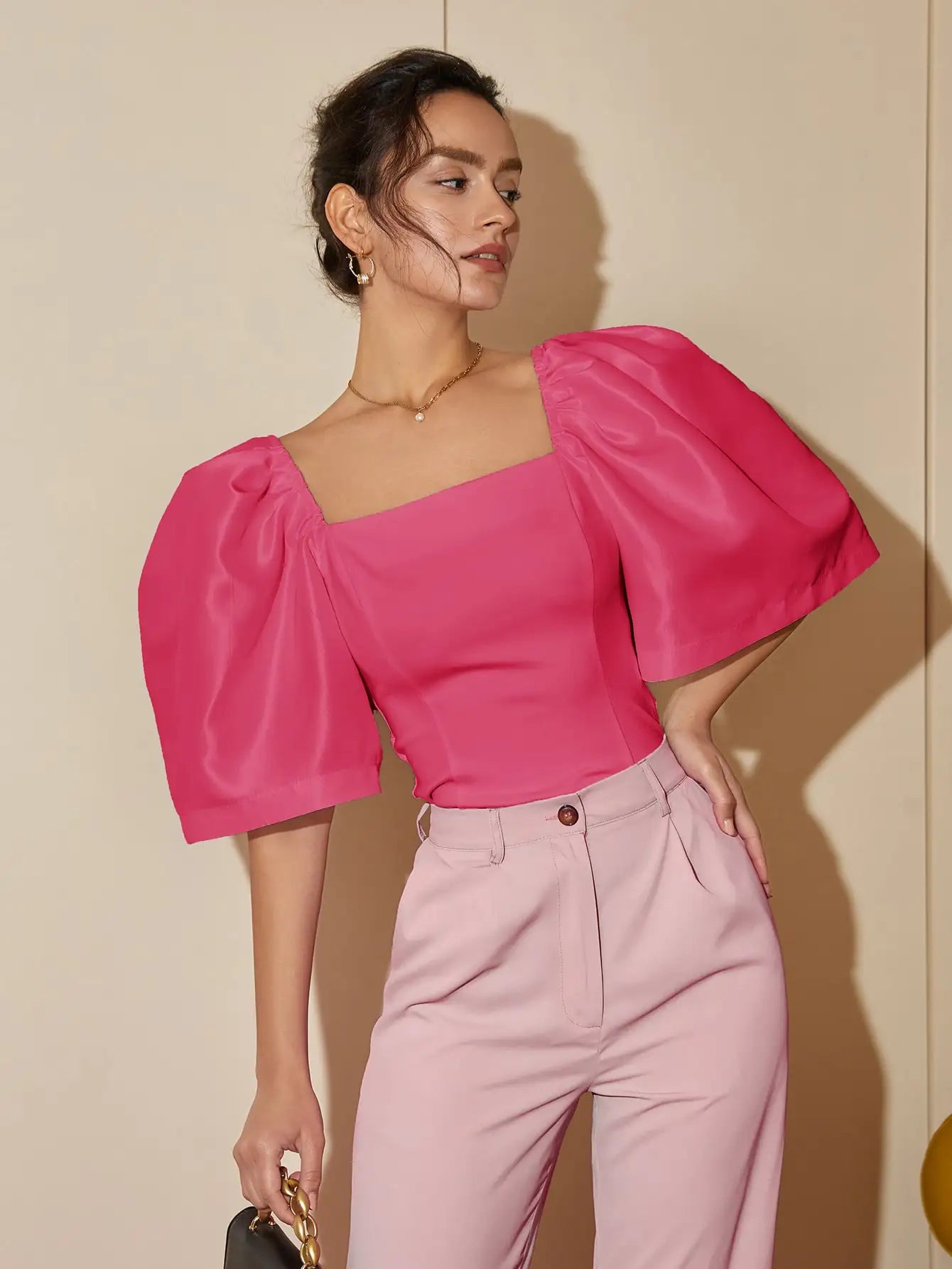 French Style Satin Blouse with Dramatic Sleeves Satin Blouses