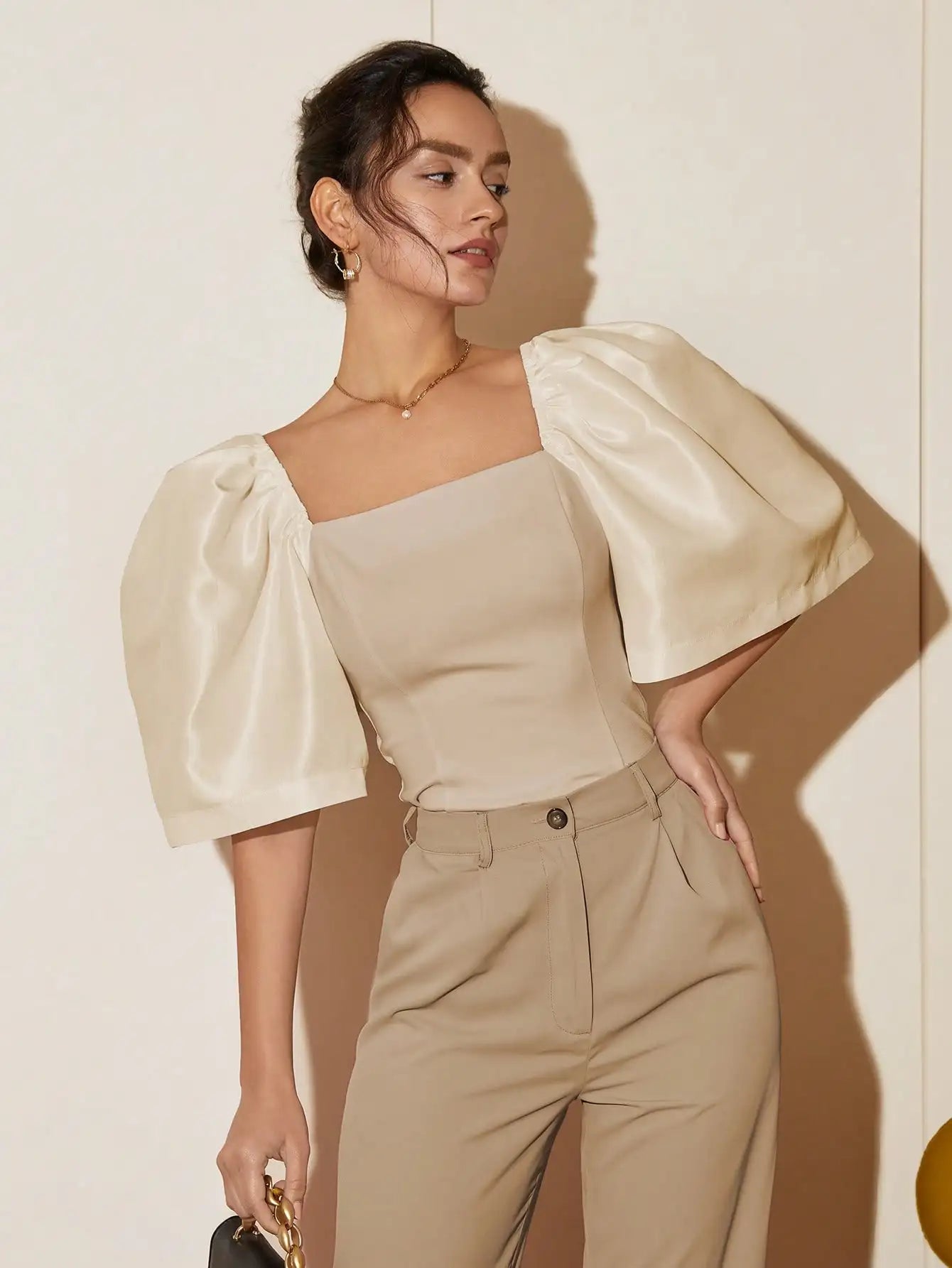 French Style Satin Blouse with Dramatic Sleeves Satin Blouses