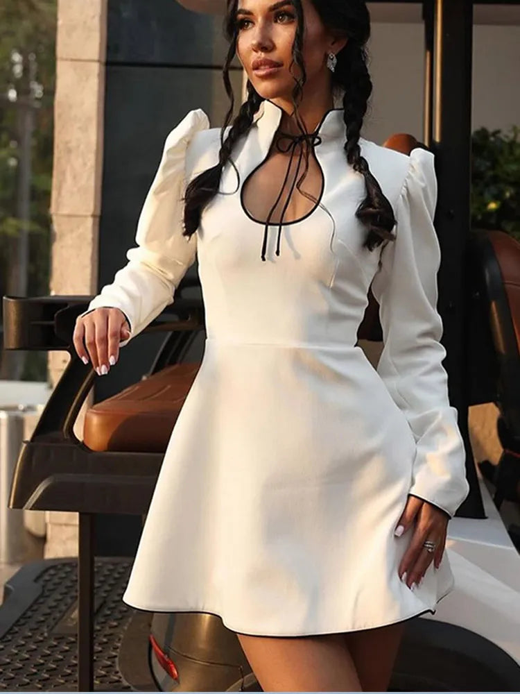 Elegant A-Line Dress with French Puff Sleeves Party Dresses