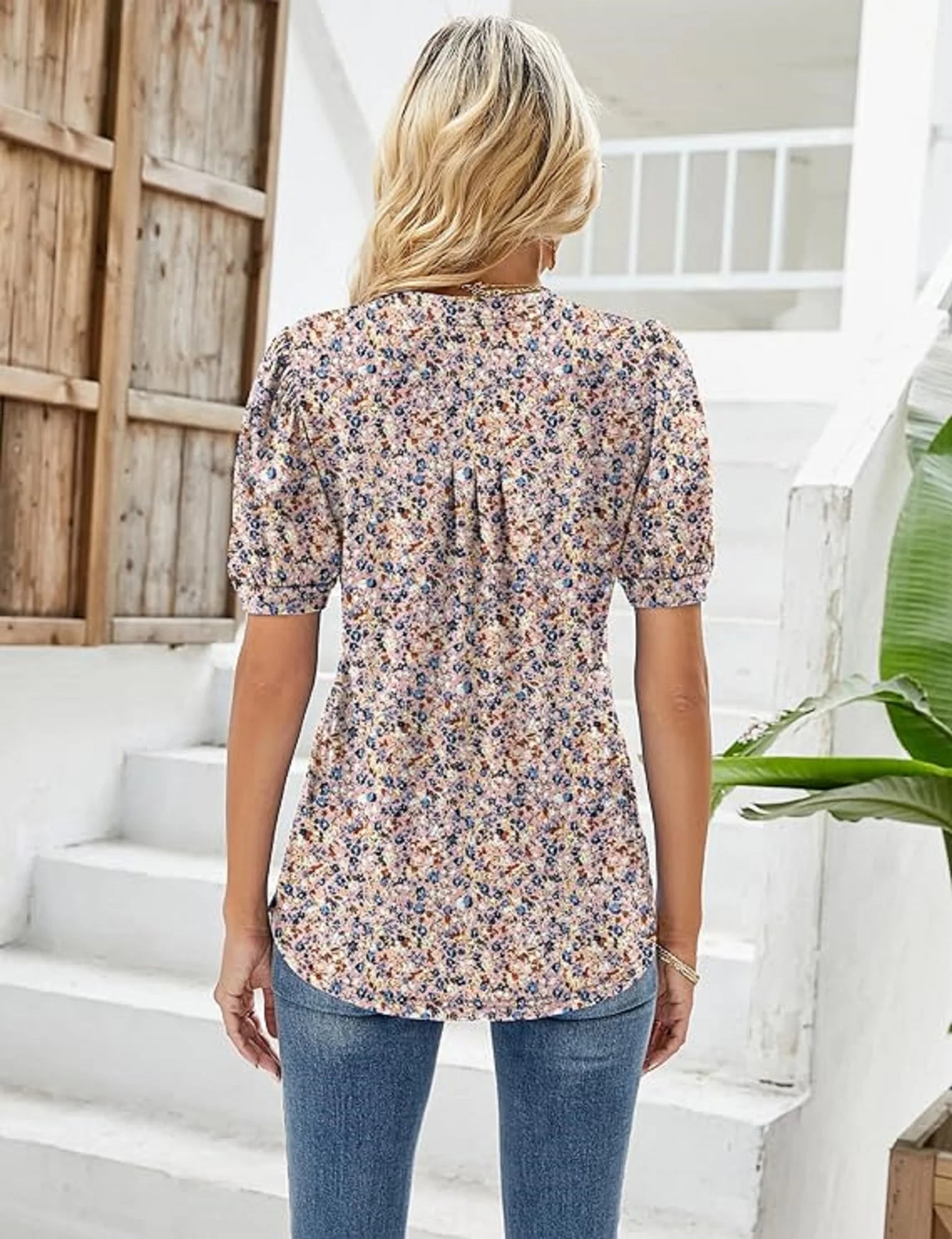 Floral Print Puff Sleeve Blouse for Women Blouses