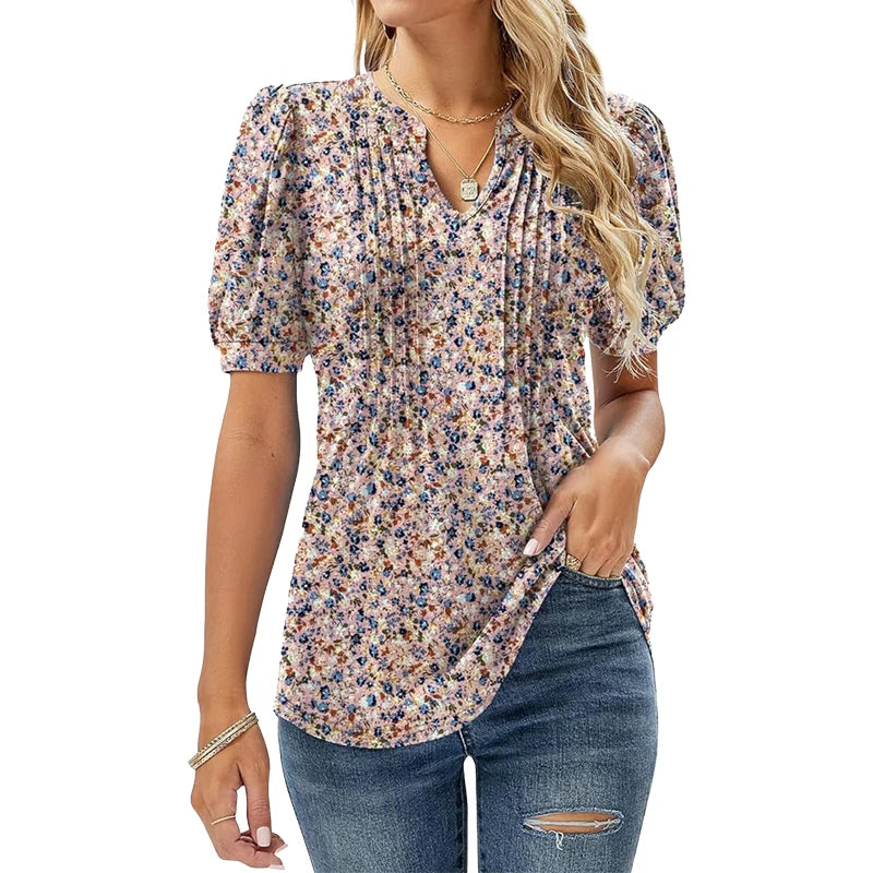 Floral Print Puff Sleeve Blouse for Women Blouses