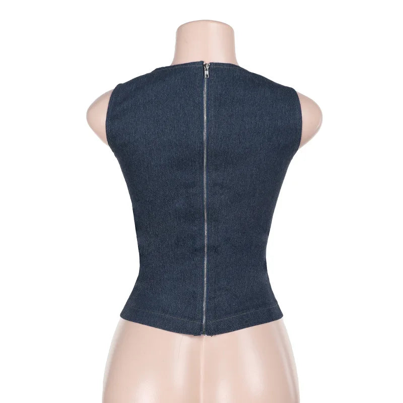 Edgy Denim Top with Unique Cutouts Denim Tops