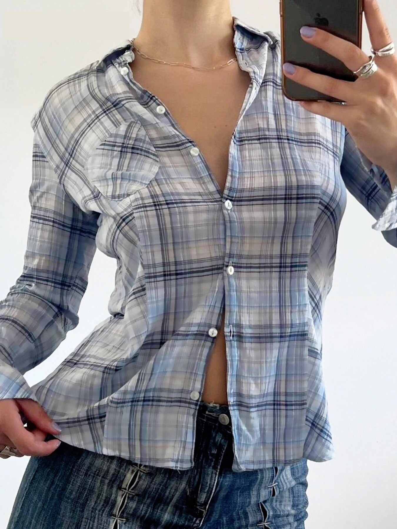 Women's Casual Plaid Long Sleeve Shirt	