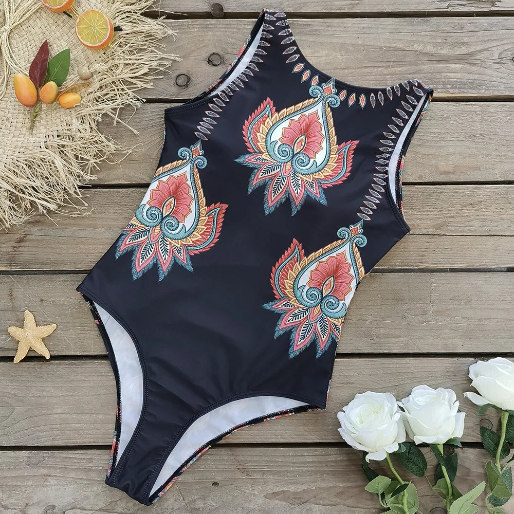 Exotic Bird Pattern One Piece Swimsuit for Women Swimsuits