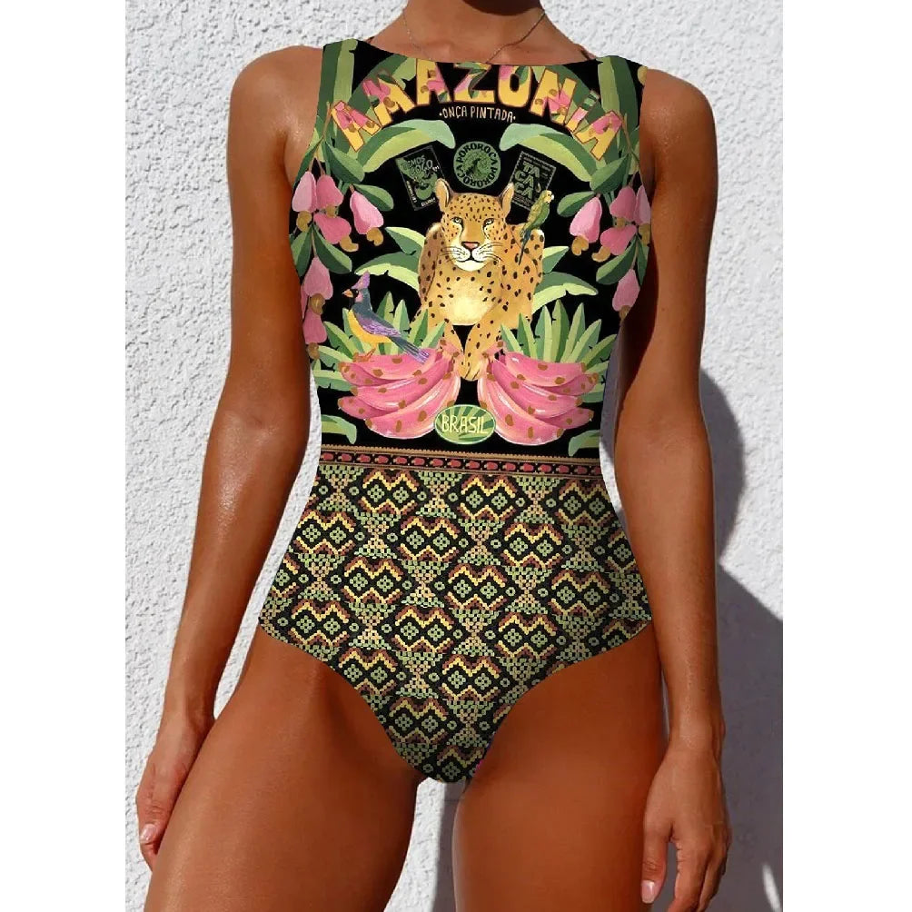 Exotic Bird Pattern One Piece Swimsuit for Women Swimsuits