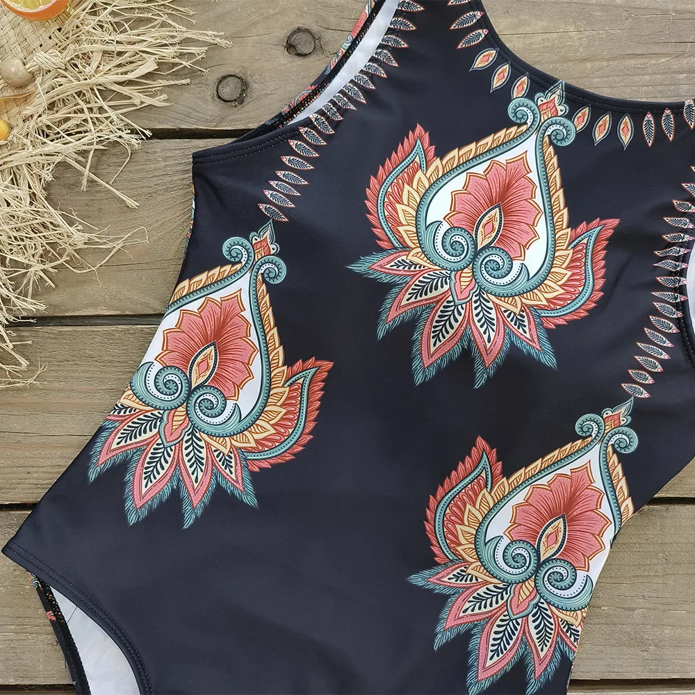 Exotic Bird Pattern One Piece Swimsuit for Women Swimsuits