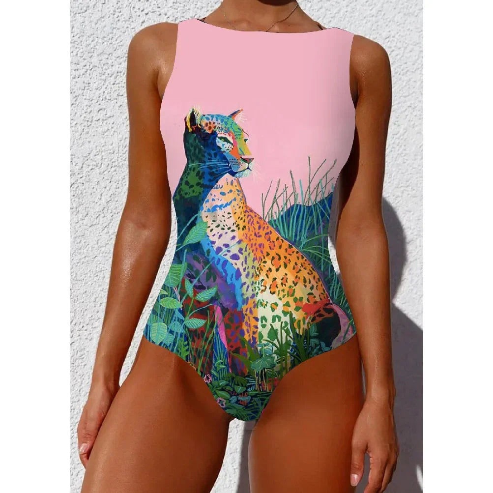 Exotic Bird Pattern One Piece Swimsuit for Women Swimsuits