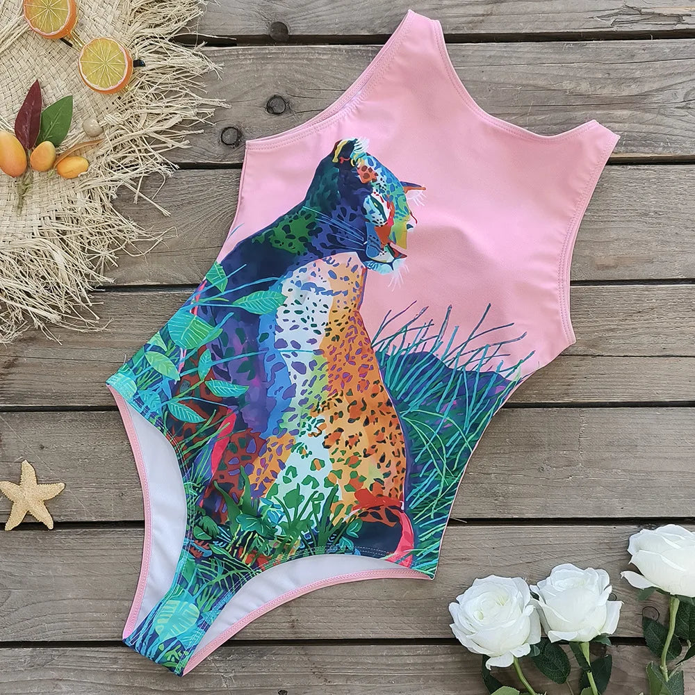 Exotic Bird Pattern One Piece Swimsuit for Women Swimsuits