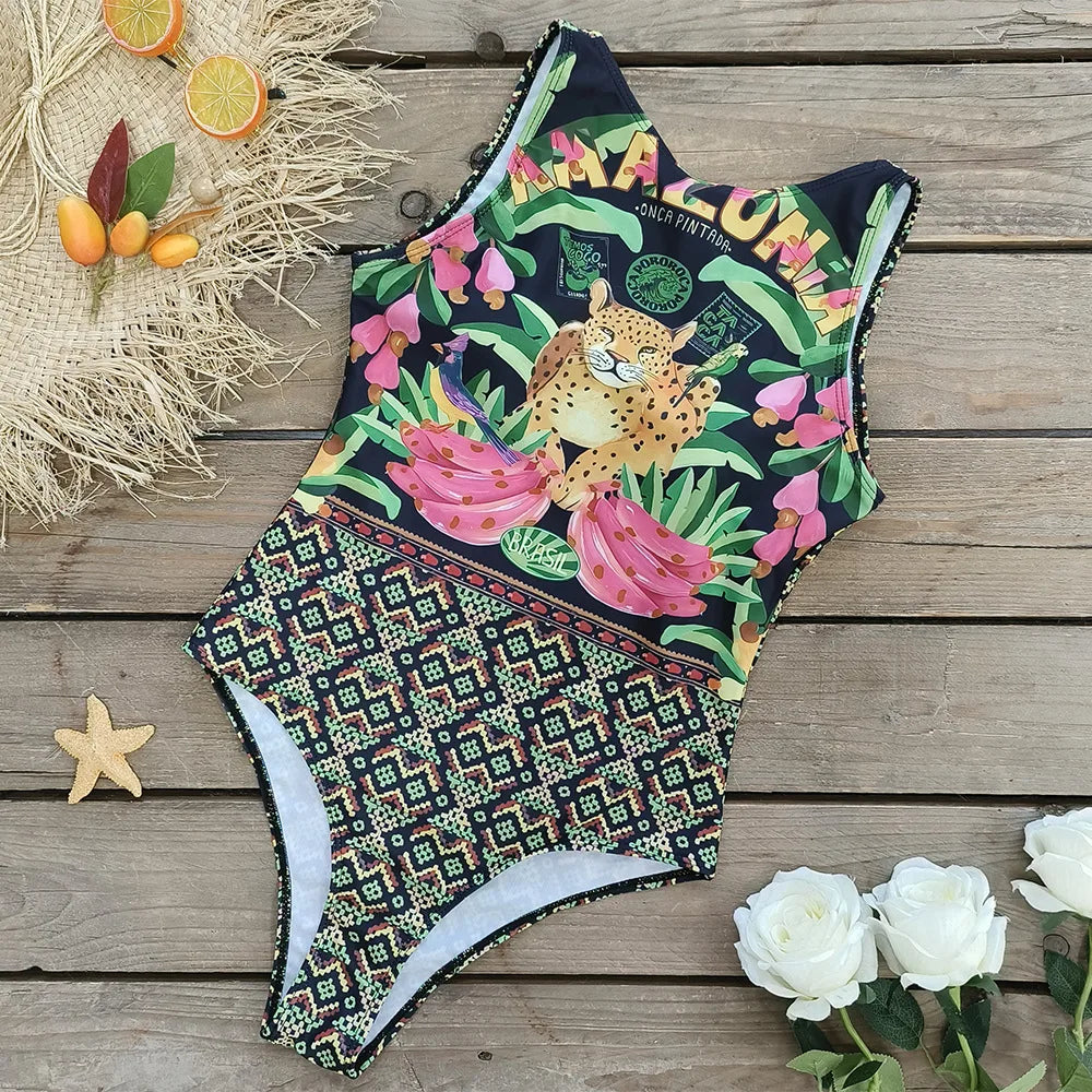 Exotic Bird Pattern One Piece Swimsuit for Women Swimsuits