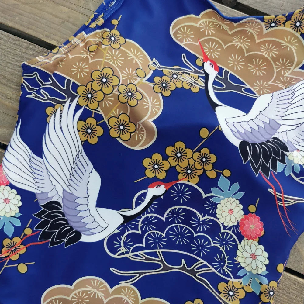 Exotic Bird Pattern One Piece Swimsuit for Women Swimsuits