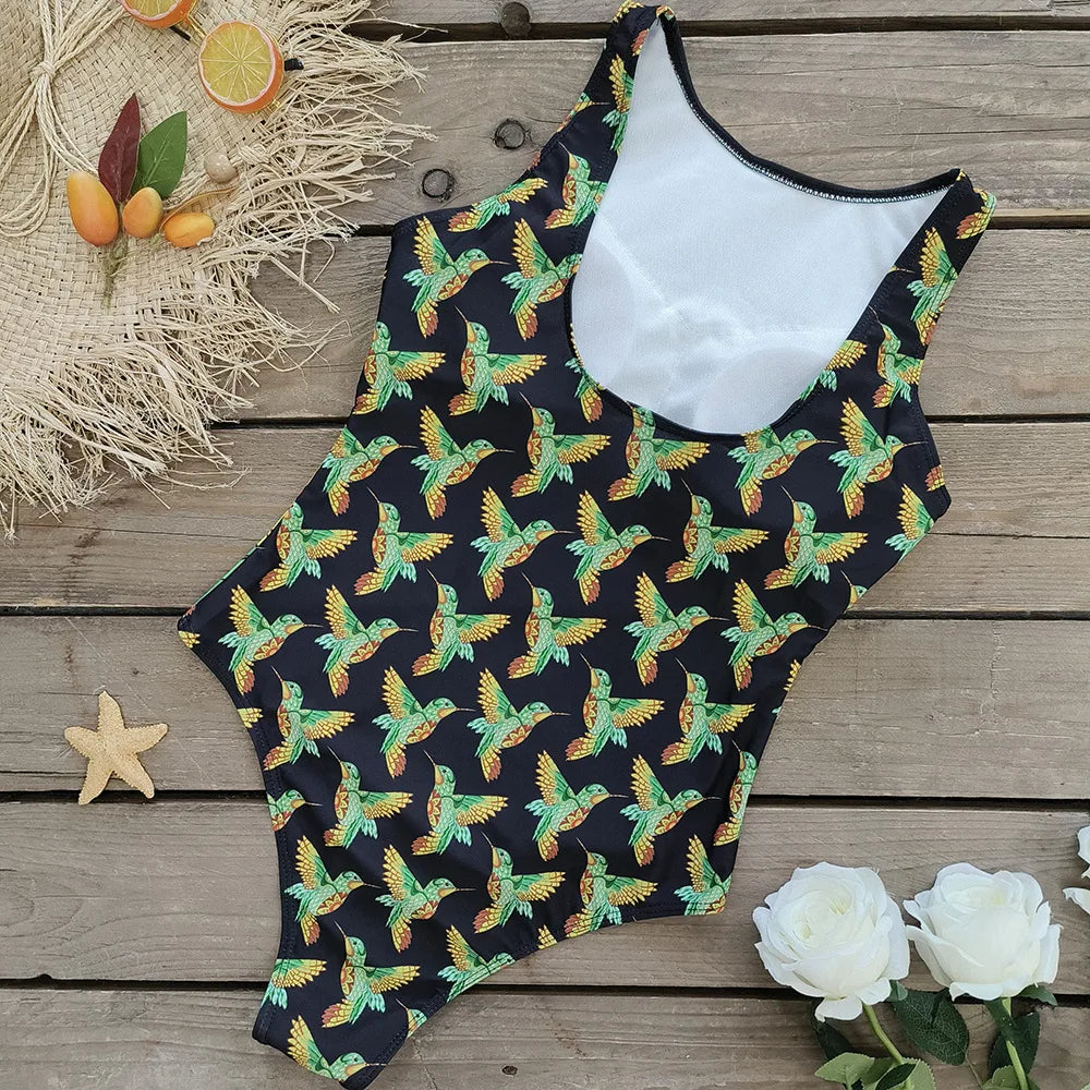 Exotic Bird Pattern One Piece Swimsuit for Women Swimsuits