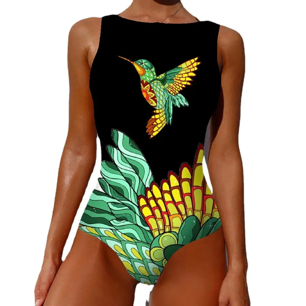 Exotic Bird Pattern One Piece Swimsuit for Women Swimsuits