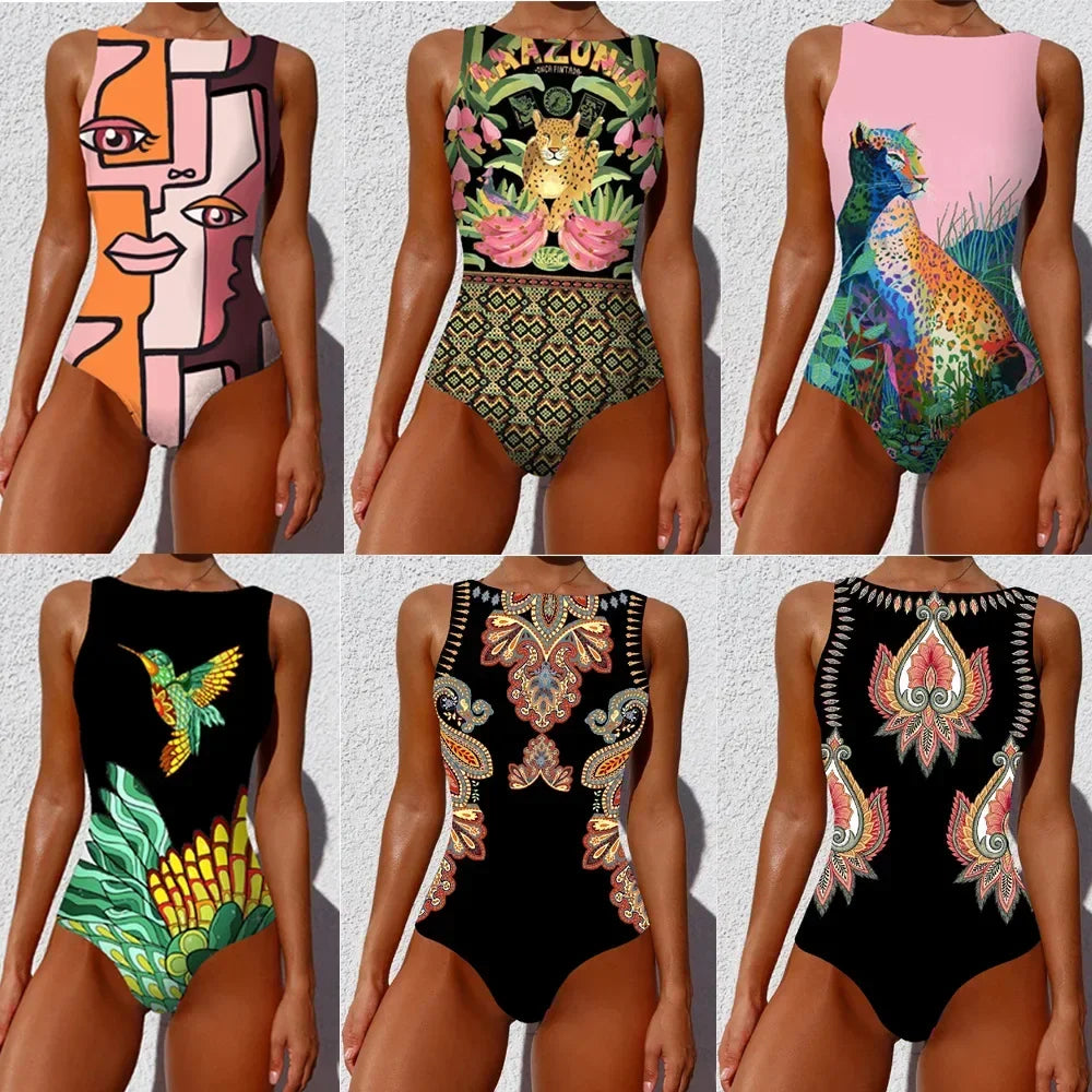 Exotic Bird Pattern One Piece Swimsuit for Women Swimsuits