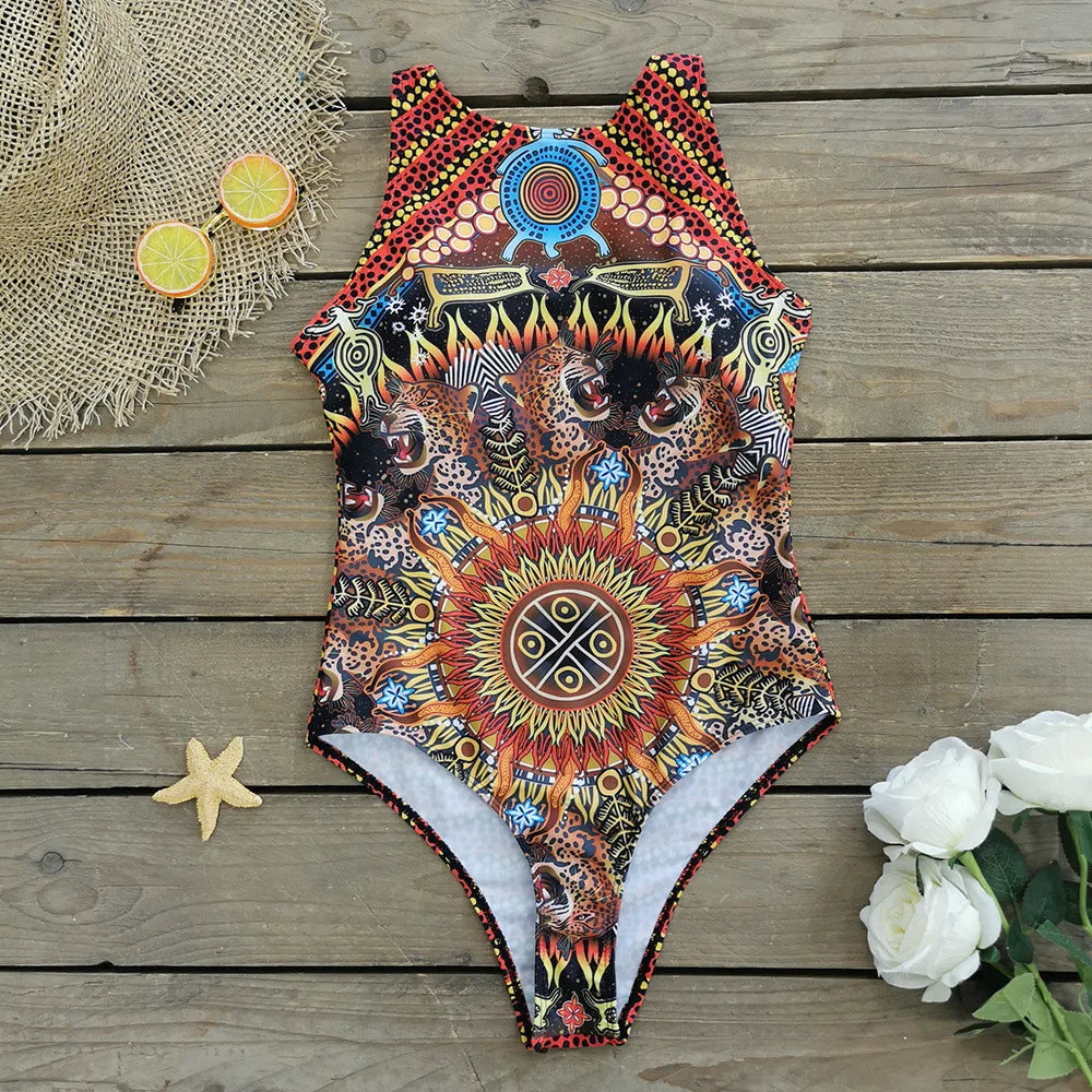 Exotic Bird Pattern One Piece Swimsuit for Women Swimsuits