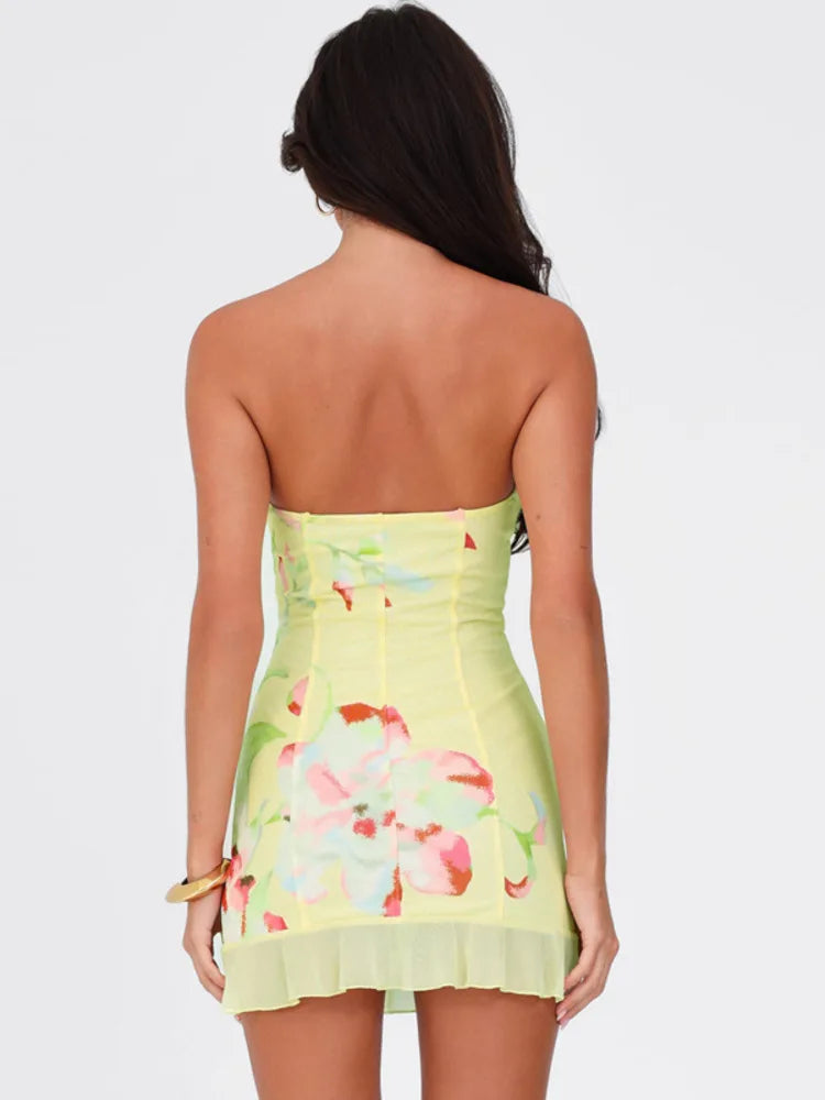 Strapless Floral Summer Bustier Dress Clubbing Dresses