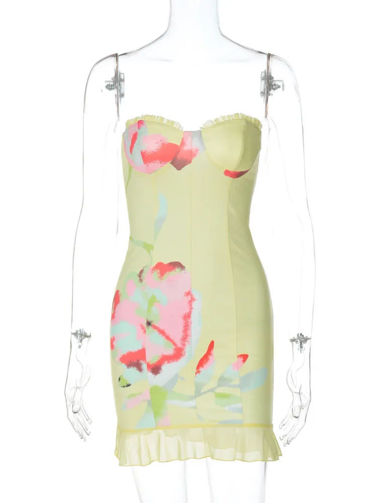 Strapless Floral Summer Bustier Dress Clubbing Dresses