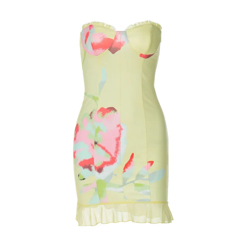 Strapless Floral Summer Bustier Dress Clubbing Dresses